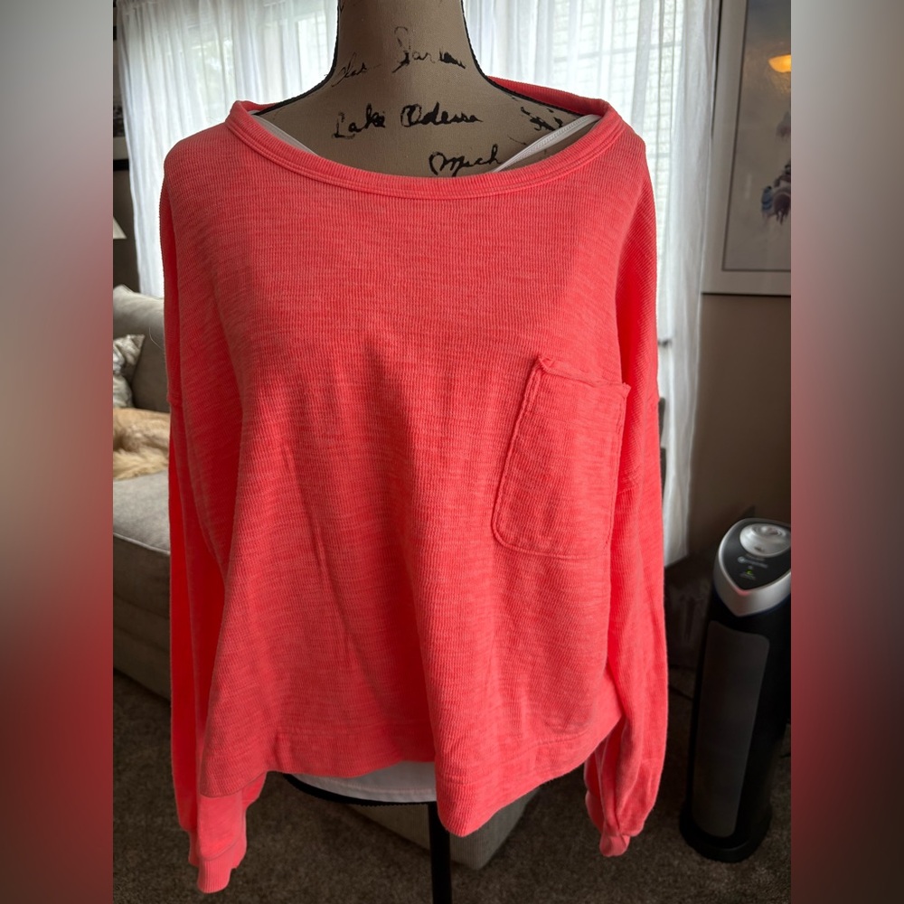Aerie Coral Boxy Long Sleeve Sweatshirt